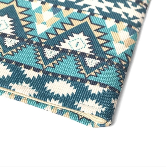 Aztec Print Clutch/Wristlet in a Beautiful Blue/Teal and Ivory Color - Picture 2 of 5